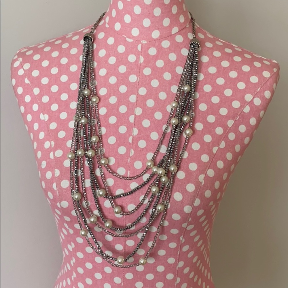 Women’s Silver and Pearl Multi Strand Necklace